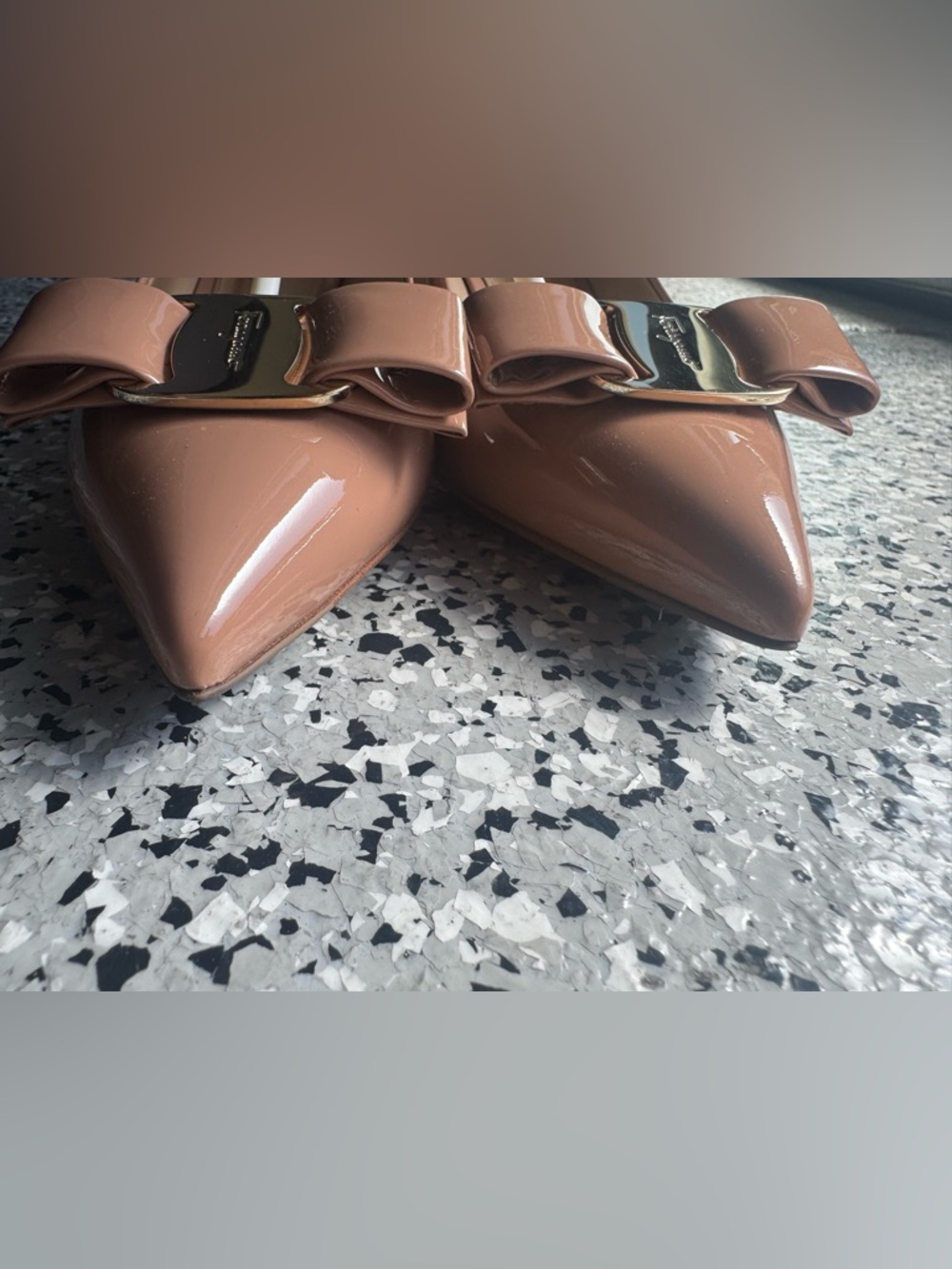 Salvatore Ferragamo Vara Bow Nude Blush Patent Leather Block Heels Alice 55 - Picture 13 of 15